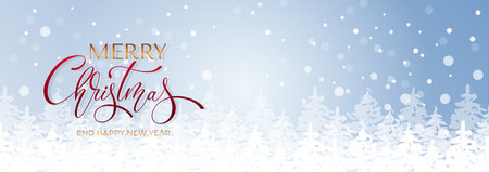 Merry Christmas and Happy New Year hand lettering calligraphy. Vector holiday illustration element.のイラスト素材