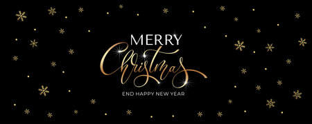 Merry Christmas and Happy New Year hand lettering calligraphy. Vector holiday illustration element.のイラスト素材