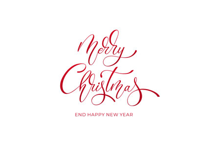 Merry Christmas and Happy New Year hand lettering calligraphy. Vector holiday illustration element.のイラスト素材