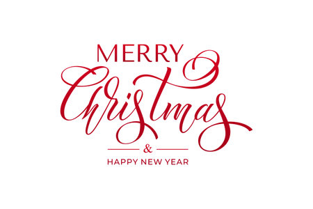 Merry Christmas and Happy New Year hand lettering calligraphy. Vector holiday illustration element.のイラスト素材