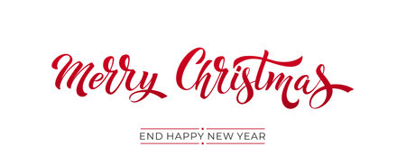 Merry Christmas and Happy New Year hand lettering calligraphy. Vector holiday illustration element.のイラスト素材