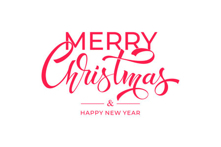 Merry Christmas and Happy New Year hand lettering calligraphy. Vector holiday illustration element.のイラスト素材