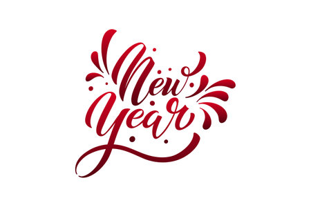 Happy New Year hand lettering calligraphy. Vector holiday illustration element. Typographic element for banner, poster.のイラスト素材