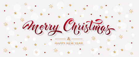 Merry Christmas and Happy New Year hand lettering calligraphy. Vector holiday illustration element.のイラスト素材