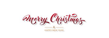 Merry Christmas and Happy New Year hand lettering calligraphy. Vector holiday illustration element.のイラスト素材
