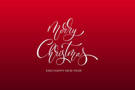Merry Christmas and Happy New Year hand lettering calligraphy. Vector holiday illustration element.のイラスト素材