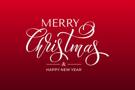 Merry Christmas and Happy New Year hand lettering calligraphy. Vector holiday illustration element.のイラスト素材
