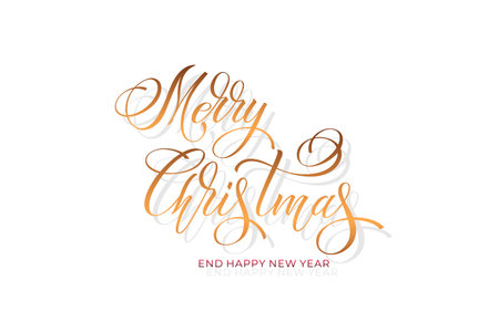 Merry Christmas and Happy New Year hand lettering calligraphy. Vector holiday illustration element.のイラスト素材
