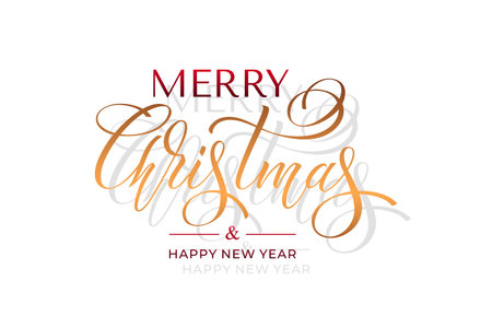Merry Christmas and Happy New Year hand lettering calligraphy. Vector holiday illustration element.のイラスト素材