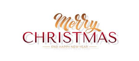 Merry Christmas and Happy New Year hand lettering calligraphy. Vector holiday illustration element.のイラスト素材