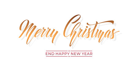 Merry Christmas and Happy New Year hand lettering calligraphy. Vector holiday illustration element.のイラスト素材