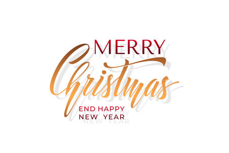 Merry Christmas and Happy New Year hand lettering calligraphy. Vector holiday illustration element.のイラスト素材