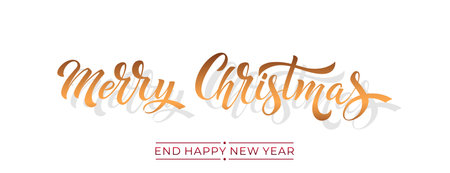 Merry Christmas and Happy New Year hand lettering calligraphy. Vector holiday illustration element.のイラスト素材