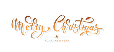 Merry Christmas and Happy New Year hand lettering calligraphy. Vector holiday illustration element.のイラスト素材