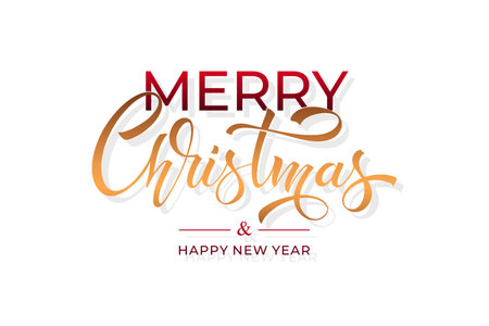 Merry Christmas and Happy New Year hand lettering calligraphy. Vector holiday illustration element.のイラスト素材