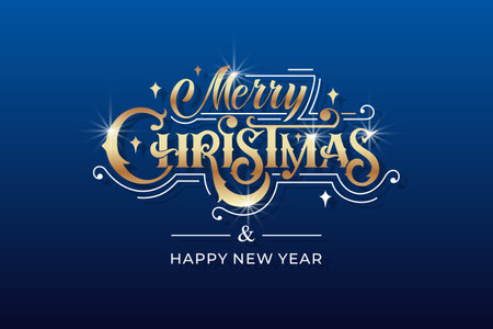 Merry Christmas and Happy New Year hand lettering calligraphy. Vector holiday illustration element.のイラスト素材