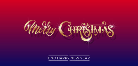 Merry Christmas and Happy New Year hand lettering calligraphy. Vector holiday illustration element.のイラスト素材