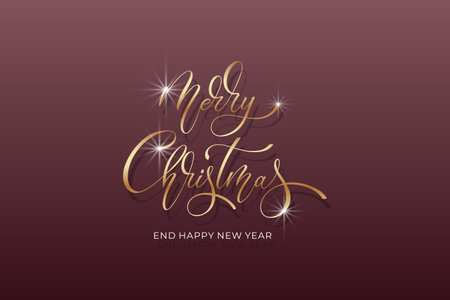Merry Christmas and Happy New Year hand lettering calligraphy. Vector holiday illustration element.のイラスト素材