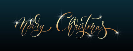 Merry Christmas and Happy New Year hand lettering calligraphy. Vector holiday illustration element.のイラスト素材
