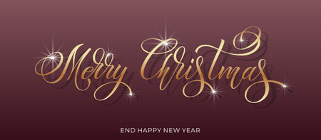 Merry Christmas and Happy New Year hand lettering calligraphy. Vector holiday illustration element.のイラスト素材