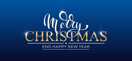 Merry Christmas and Happy New Year hand lettering calligraphy. Vector holiday illustration element.のイラスト素材