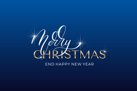 Merry Christmas and Happy New Year hand lettering calligraphy. Vector holiday illustration element.のイラスト素材