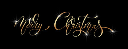Merry Christmas and Happy New Year hand lettering calligraphy. Vector holiday illustration element.のイラスト素材