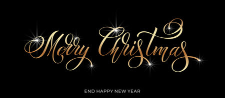 Merry Christmas and Happy New Year hand lettering calligraphy. Vector holiday illustration element.のイラスト素材