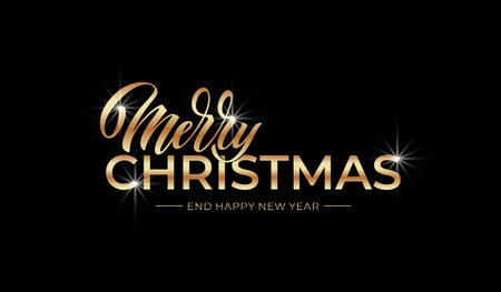 Merry Christmas and Happy New Year hand lettering calligraphy. Vector holiday illustration element.のイラスト素材
