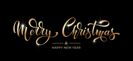 Merry Christmas and Happy New Year hand lettering calligraphy. Vector holiday illustration element.のイラスト素材