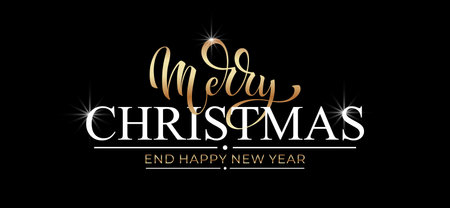Merry Christmas and Happy New Year hand lettering calligraphy. Vector holiday illustration element.のイラスト素材