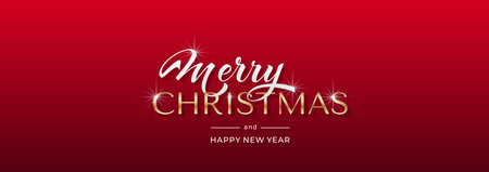 Merry Christmas and Happy New Year hand lettering calligraphy. Vector holiday illustration element.のイラスト素材