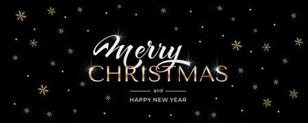 Merry Christmas and Happy New Year hand lettering calligraphy. Vector holiday illustration element.のイラスト素材