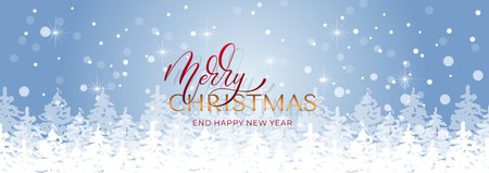 Merry Christmas and Happy New Year hand lettering calligraphy. Vector holiday illustration element.のイラスト素材