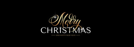 Merry Christmas and Happy New Year hand lettering calligraphy. Vector holiday illustration element.のイラスト素材