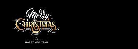 Merry Christmas and Happy New Year hand lettering calligraphy. Vector holiday illustration element.のイラスト素材