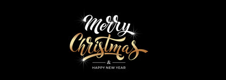 Merry Christmas and Happy New Year hand lettering calligraphy. Vector holiday illustration element.のイラスト素材