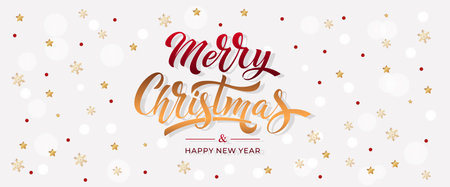 Merry Christmas and Happy New Year hand lettering calligraphy. Vector holiday illustration element.のイラスト素材