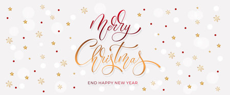 Merry Christmas and Happy New Year hand lettering calligraphy. Vector holiday illustration element.のイラスト素材