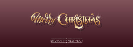 Merry Christmas and Happy New Year hand lettering calligraphy. Vector holiday illustration element.のイラスト素材