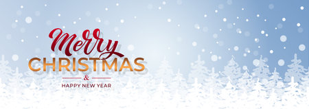 Merry Christmas and Happy New Year hand lettering calligraphy. Vector holiday illustration element.のイラスト素材