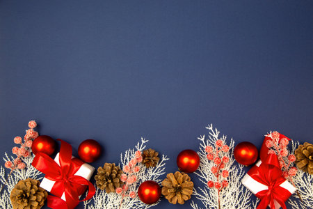 Merry Christmas and Happy New Year greeting card, frame, and banner. Holidays design. Noel and Feliz...