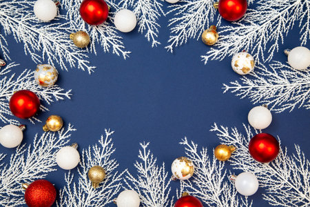 Merry Christmas and Happy New Year greeting card, frame, and banner. Holidays design. Noel and Feliz...