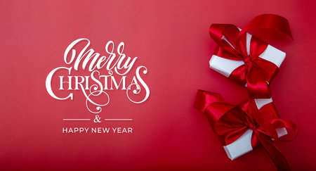 Merry Christmas and Happy New Year greeting card, frame, and banner. Holidays design. Noel and Feliz...