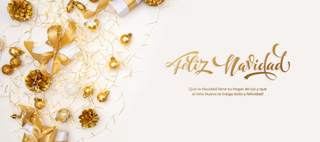 Feliz Navidad spanish Merry Christmas Modern calligraphy lettering on sticker for season greetings. Greeting card, frame, and banner.の写真素材