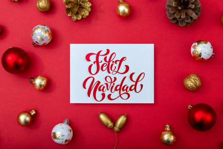 Feliz Navidad spanish Merry Christmas Modern calligraphy lettering on sticker for season greetings. Greeting card, frame, and banner.の写真素材