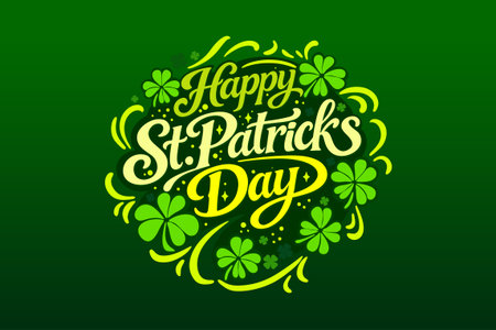 Saint Patricks Day Lettering Design with Shamrock Clover Leprechaun Hat Beer and Gold Irish Holiday Greeting Card Illustrationのイラスト素材