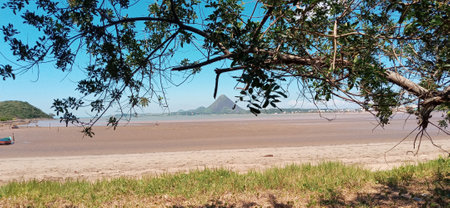 Photo taken from PiÃºma beach, in the state of Espirito Santo, Brazil. In the background is Monte AghÃ¡, a tourist spot in the city.の写真素材