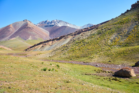 Colored Mountain in Kichik-Alai Range in Kyrgyzstanの写真素材