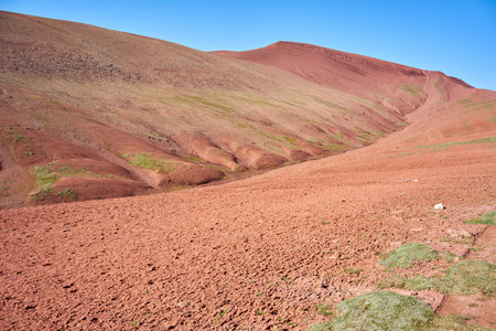 Colored Mountain in Kichik-Alai Range in Kyrgyzstanの写真素材